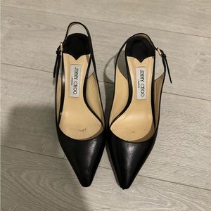 Jimmy Choo Black Leather Slingback heels in black
